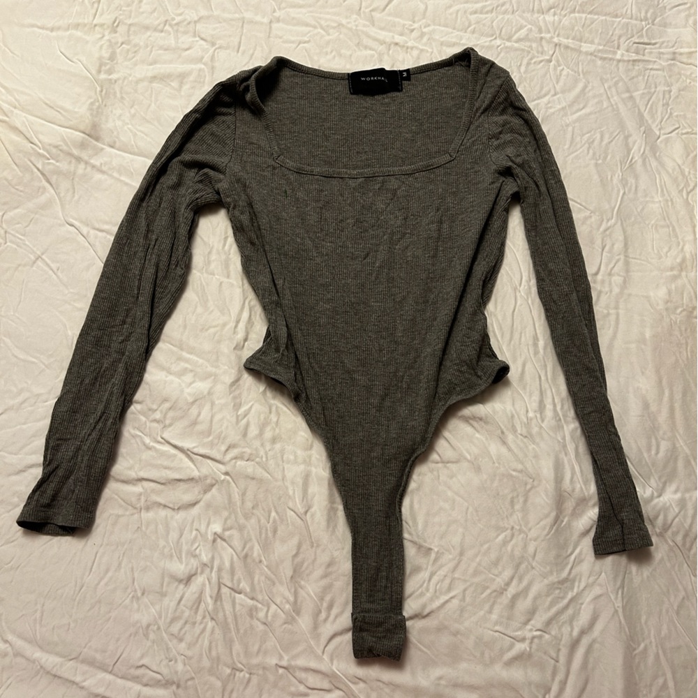 Workhall Grey Ribbed Medium Bodysuit